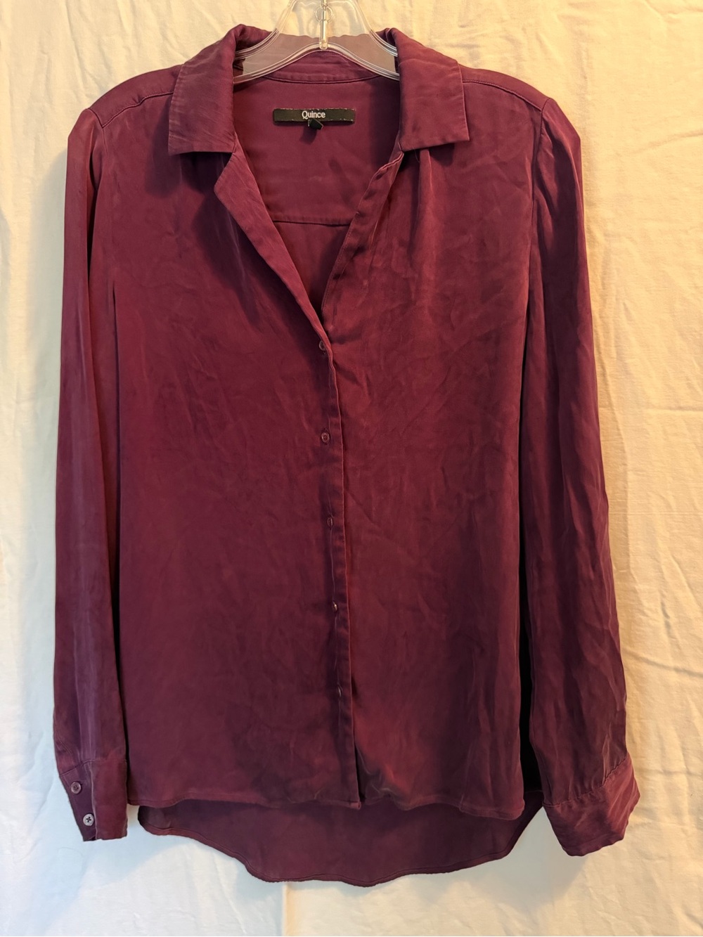 Quince 90% Silk Button Down Shirt Size M Burgundy Long Sleeve Classic